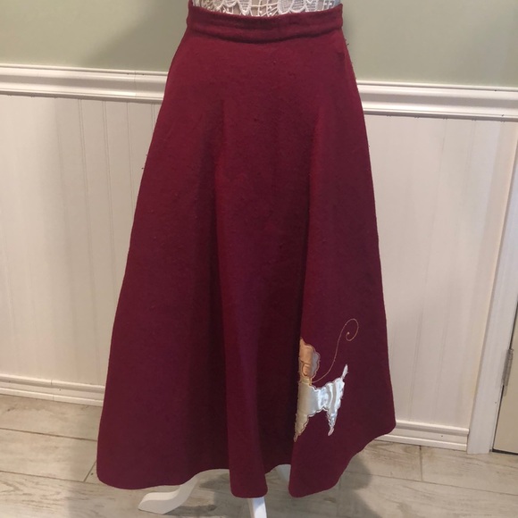 Vintage Dresses & Skirts - Authentic Vintage 1950s Felt Circle Poodle Skirt, Burgundy